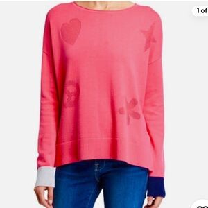 LISA TODD Womens Pink Good Vibrations Stars Heart Pullover Sweater Color Cuffs
